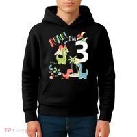 3 Year Old Roar Im 3 3rd Birthday Boy T Rex Dinosaur Kids Hoodie thumb 4