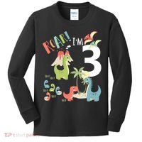 3 Year Old Roar Im 3 3rd Birthday Boy T Rex Dinosaur Kids Long Sleeve Shirt thumb 0