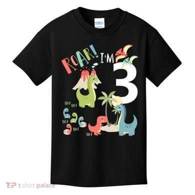 3 Year Old Roar Im 3 3rd Birthday Boy T Rex Dinosaur Kids T-Shirt