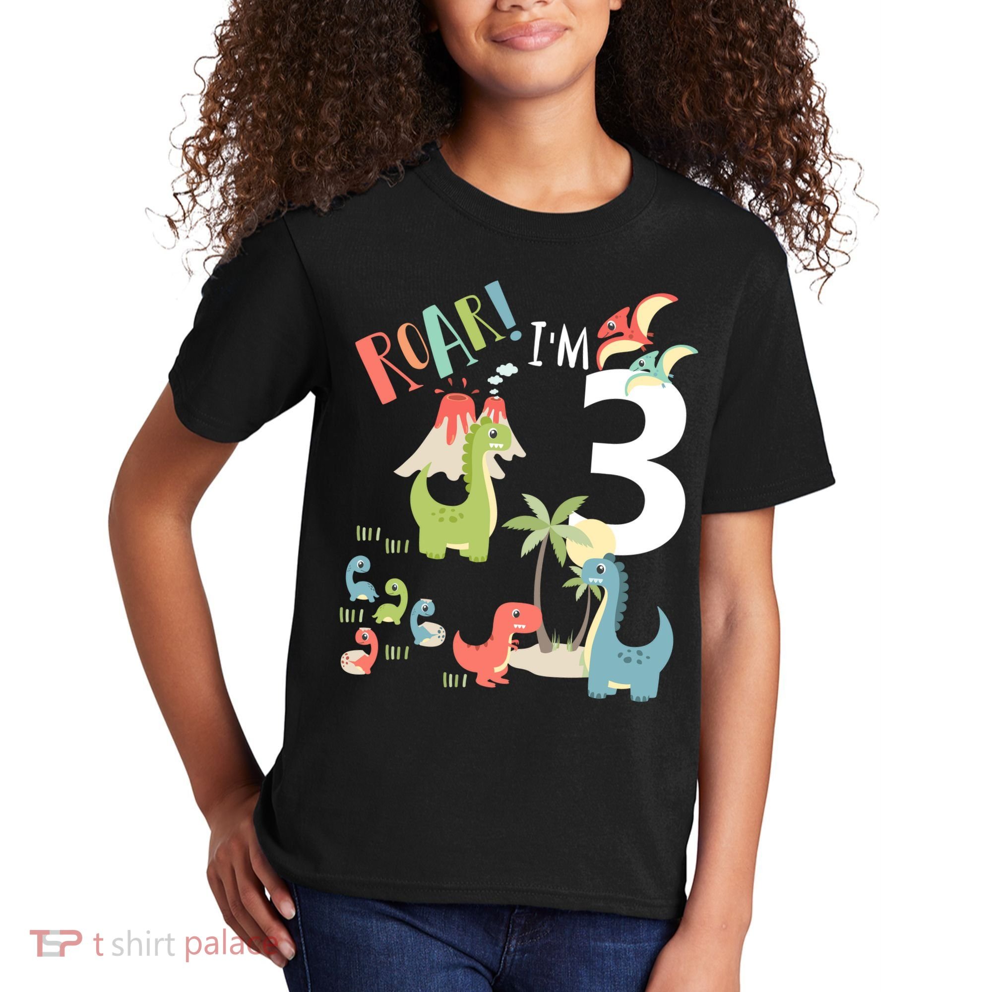 3 Year Old Roar Im 3 3rd Birthday Boy T Rex Dinosaur Kids T-Shirt