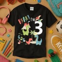 3 Year Old Roar Im 3 3rd Birthday Boy T Rex Dinosaur Kids T-Shirt thumb 3