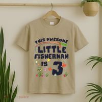 3 Year Old Little Fisherman Fishing Children 3rd Birthday T-Shirt thumb 2