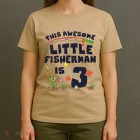 3 Year Old Little Fisherman Fishing Children 3rd Birthday T-Shirt thumb 4