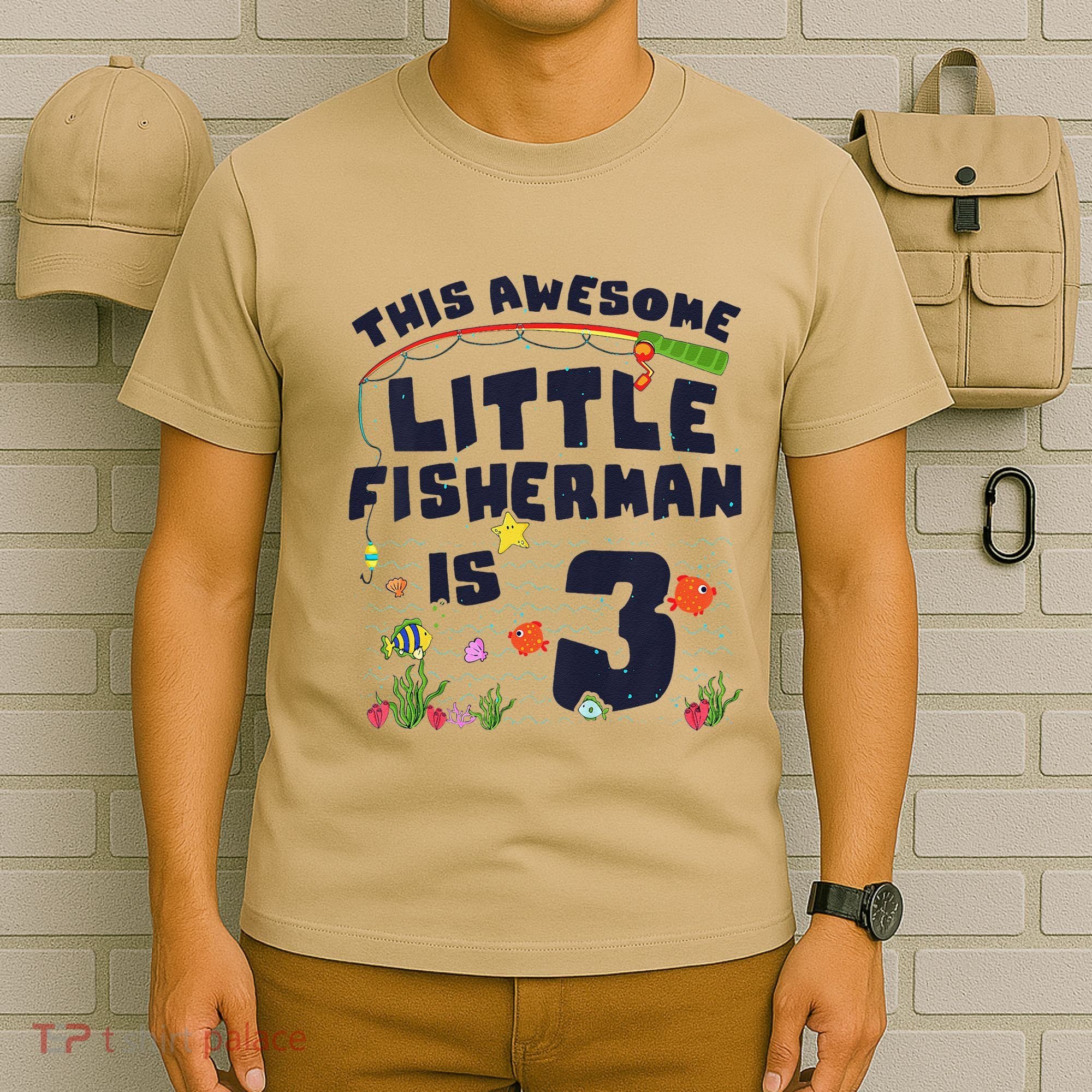 3 Year Old Little Fisherman Fishing Children 3rd Birthday T-Shirt