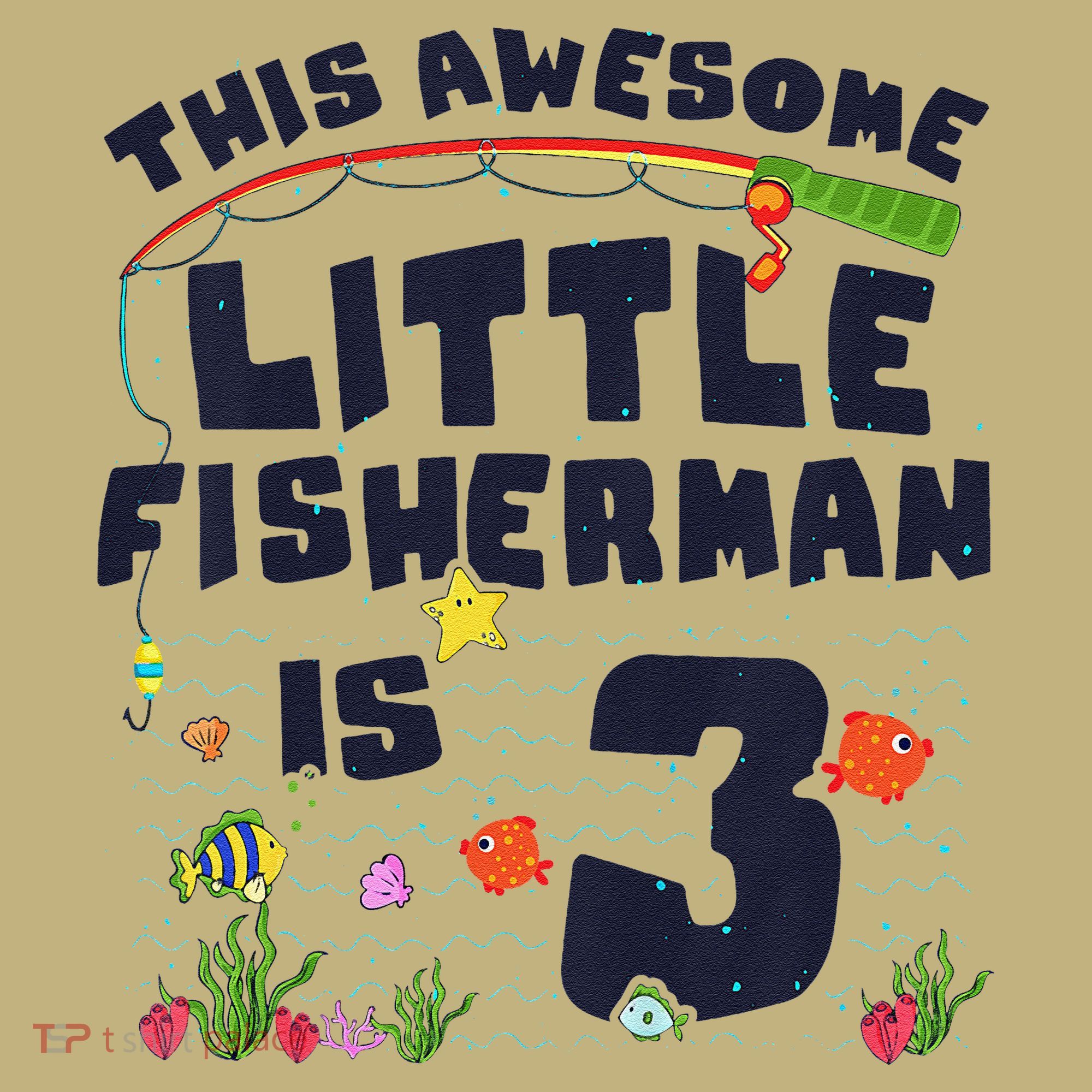 3 Year Old Little Fisherman Fishing Children 3rd Birthday T-Shirt