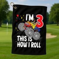  3 Year Old 3rd Birthday Boy Monster Truck Car Golf Towel thumb 1