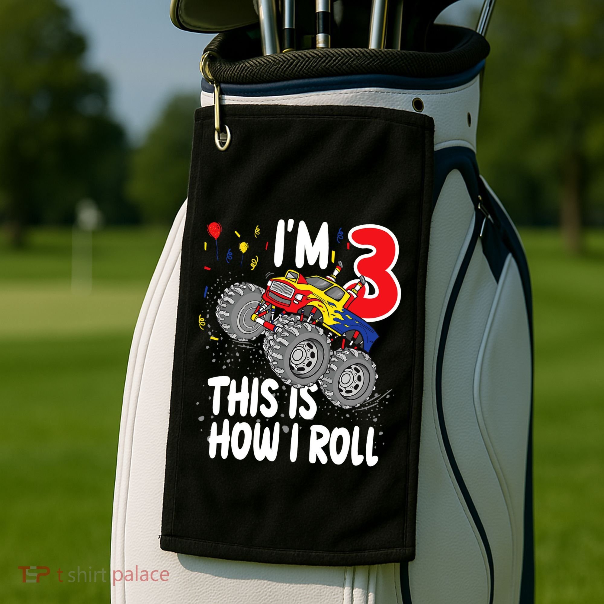  3 Year Old 3rd Birthday Boy Monster Truck Car Golf Towel