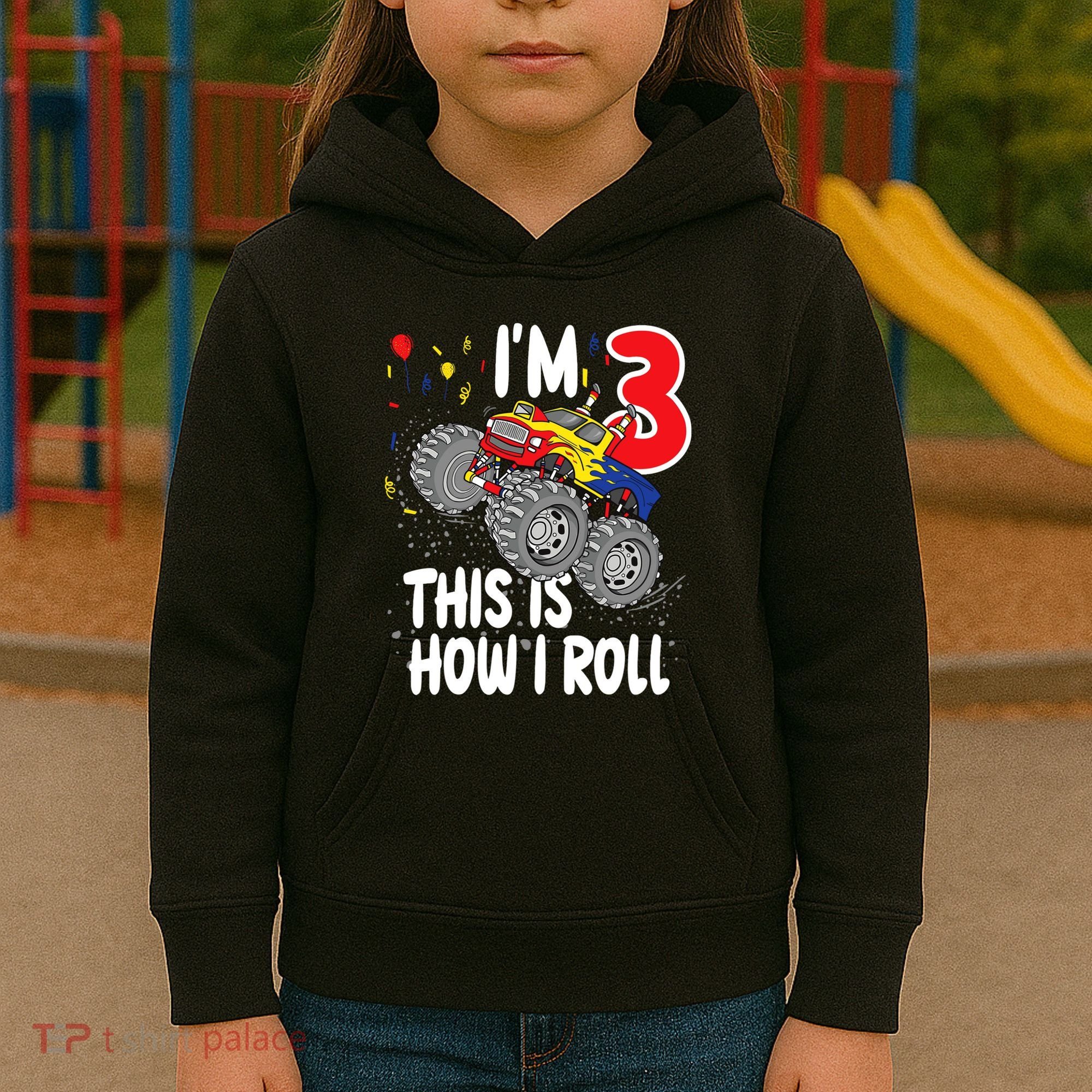  3 Year Old 3rd Birthday Boy Monster Truck Car Kids Hoodie