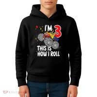  3 Year Old 3rd Birthday Boy Monster Truck Car Kids Hoodie thumb 4