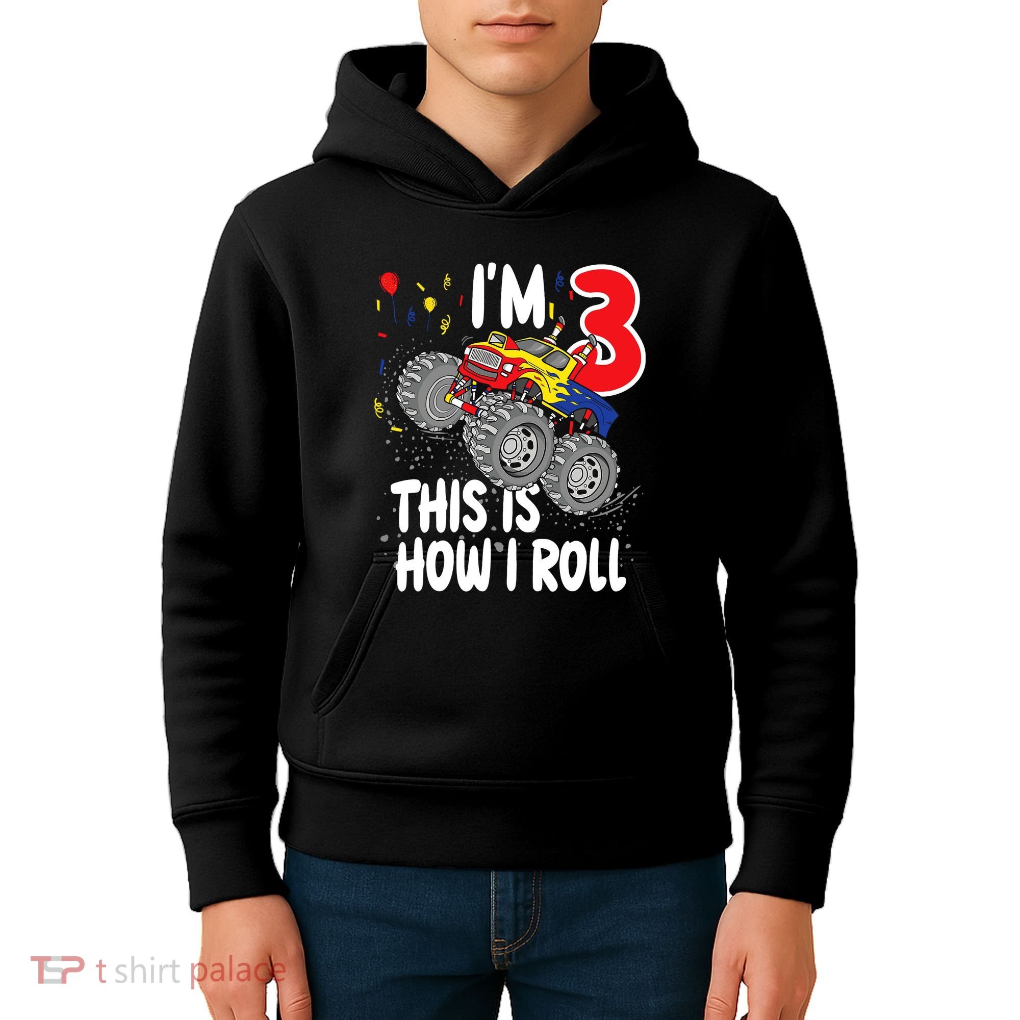  3 Year Old 3rd Birthday Boy Monster Truck Car Kids Hoodie