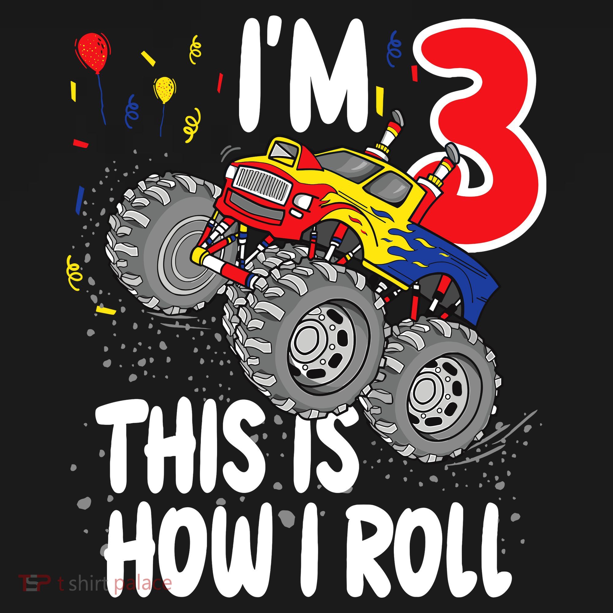  3 Year Old 3rd Birthday Boy Monster Truck Car Kids Long Sleeve Shirt
