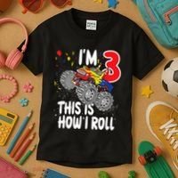  3 Year Old 3rd Birthday Boy Monster Truck Car Kids T-Shirt thumb 3