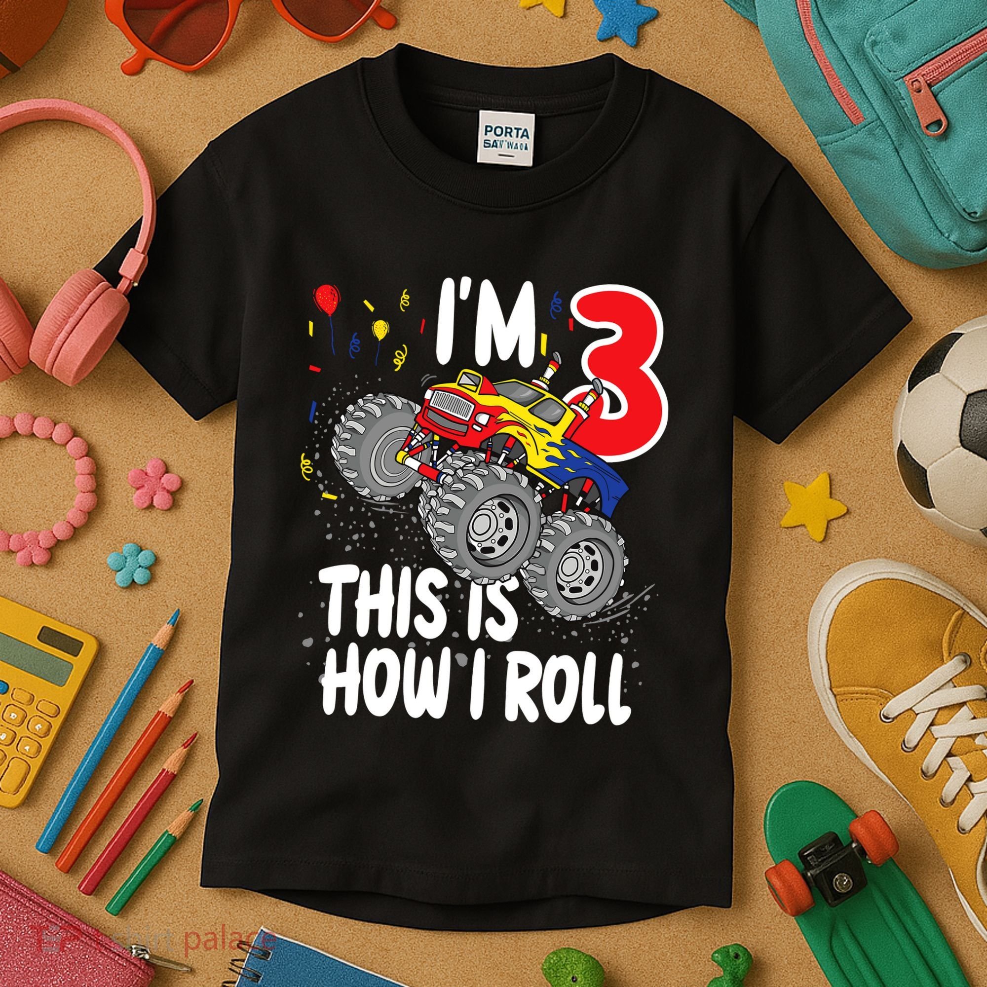  3 Year Old 3rd Birthday Boy Monster Truck Car Kids T-Shirt
