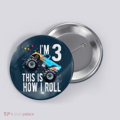 3 Year Old 3rd Birthday Boy Monster Truck Car Button