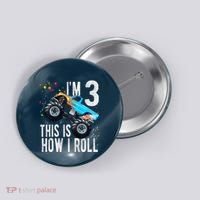 3 Year Old 3rd Birthday Boy Monster Truck Car Button thumb 0