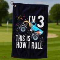 3 Year Old 3rd Birthday Boy Monster Truck Car Golf Towel thumb 1