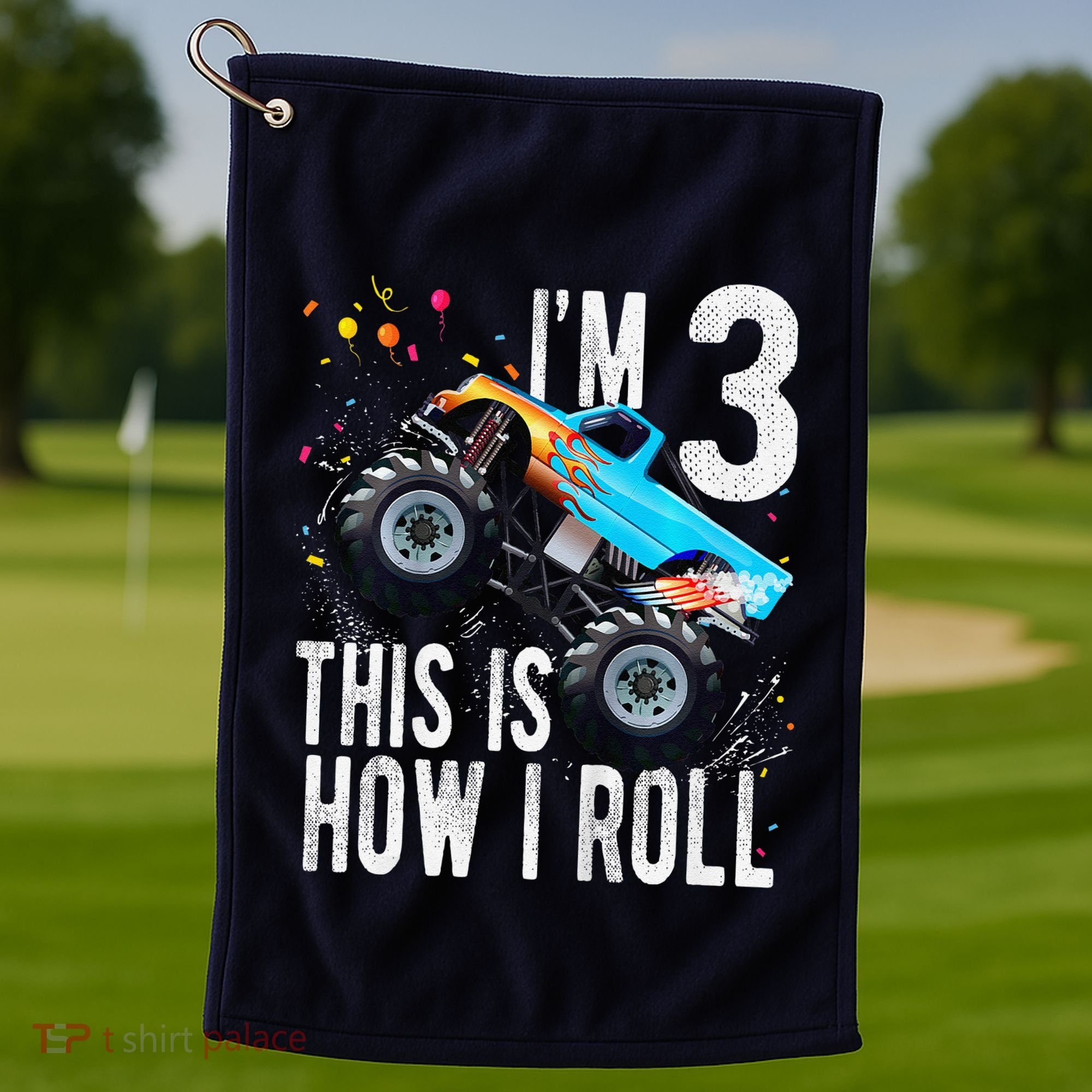 3 Year Old 3rd Birthday Boy Monster Truck Car Golf Towel