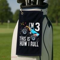 3 Year Old 3rd Birthday Boy Monster Truck Car Golf Towel thumb 2