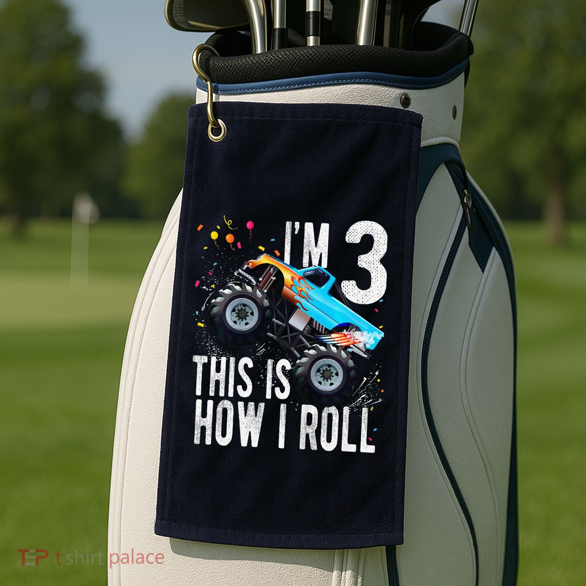 3 Year Old 3rd Birthday Boy Monster Truck Car Golf Towel