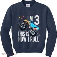 3 Year Old 3rd Birthday Boy Monster Truck Car Kids Sweatshirt thumb 0