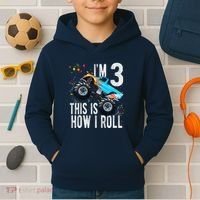 3 Year Old 3rd Birthday Boy Monster Truck Car Kids Hoodie thumb 2