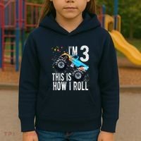 3 Year Old 3rd Birthday Boy Monster Truck Car Kids Hoodie thumb 3