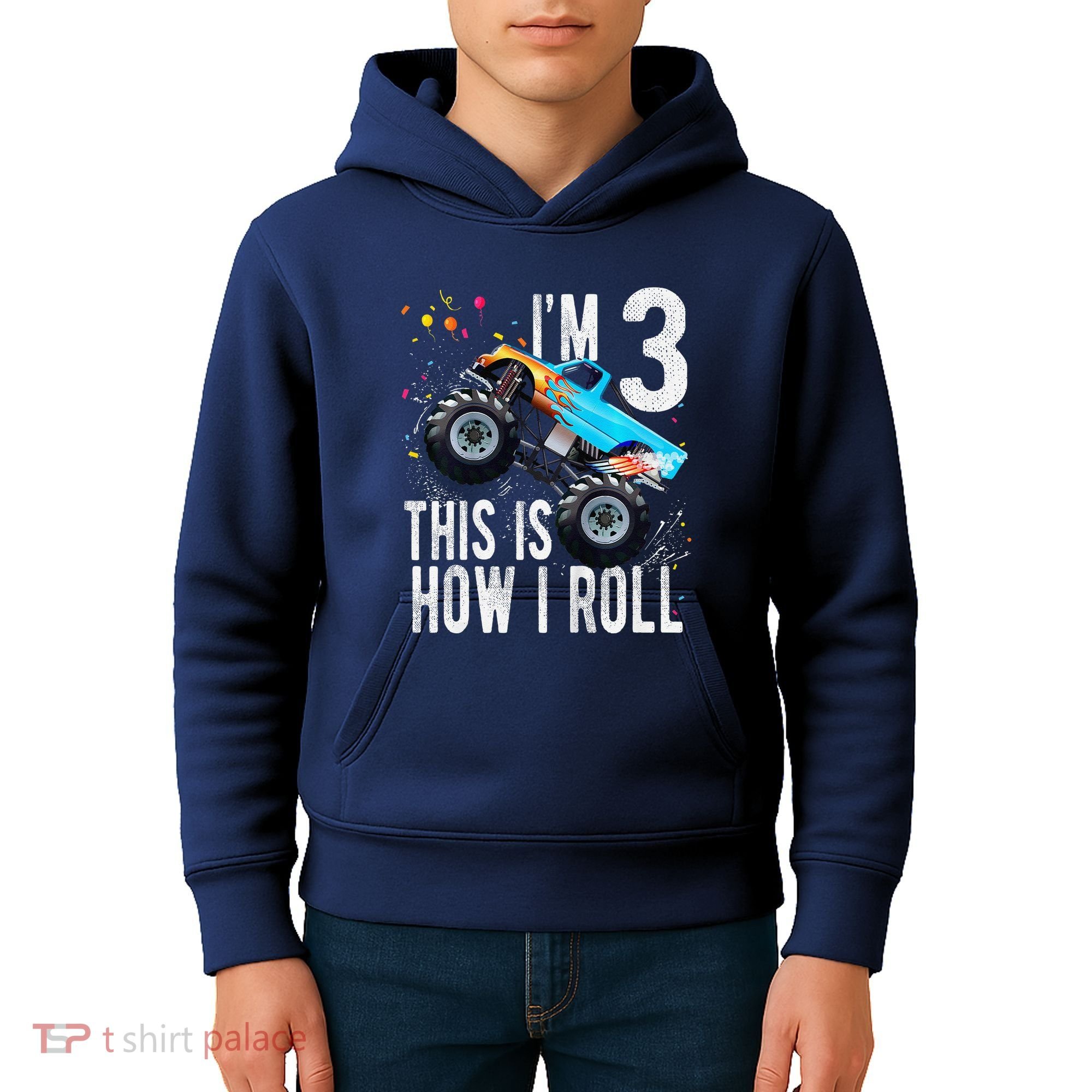 3 Year Old 3rd Birthday Boy Monster Truck Car Kids Hoodie