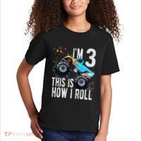 3 Year Old 3rd Birthday Boy Monster Truck Car Kids T-Shirt thumb 2