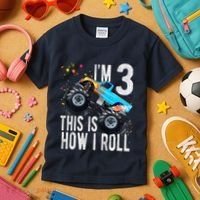 3 Year Old 3rd Birthday Boy Monster Truck Car Kids T-Shirt thumb 3
