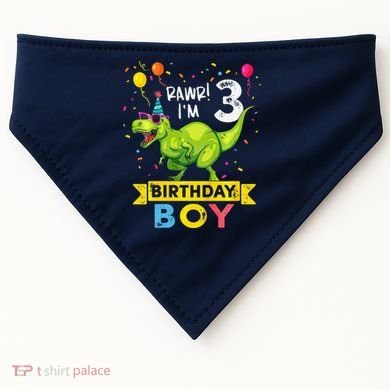 3 Year Old 3rd Birthday Boy T Rex Dinosaur USA-Made Doggie Bandana