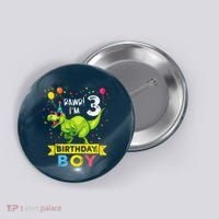 3 Year Old 3rd Birthday Boy T Rex Dinosaur Button thumb 0