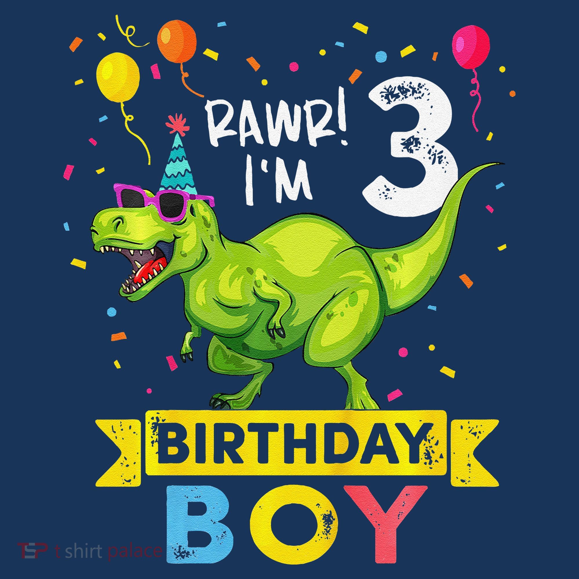 3 Year Old 3rd Birthday Boy T Rex Dinosaur Button