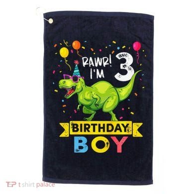 3 Year Old 3rd Birthday Boy T Rex Dinosaur Golf Towel