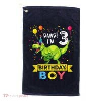 3 Year Old 3rd Birthday Boy T Rex Dinosaur Golf Towel thumb 0