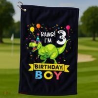 3 Year Old 3rd Birthday Boy T Rex Dinosaur Golf Towel thumb 1