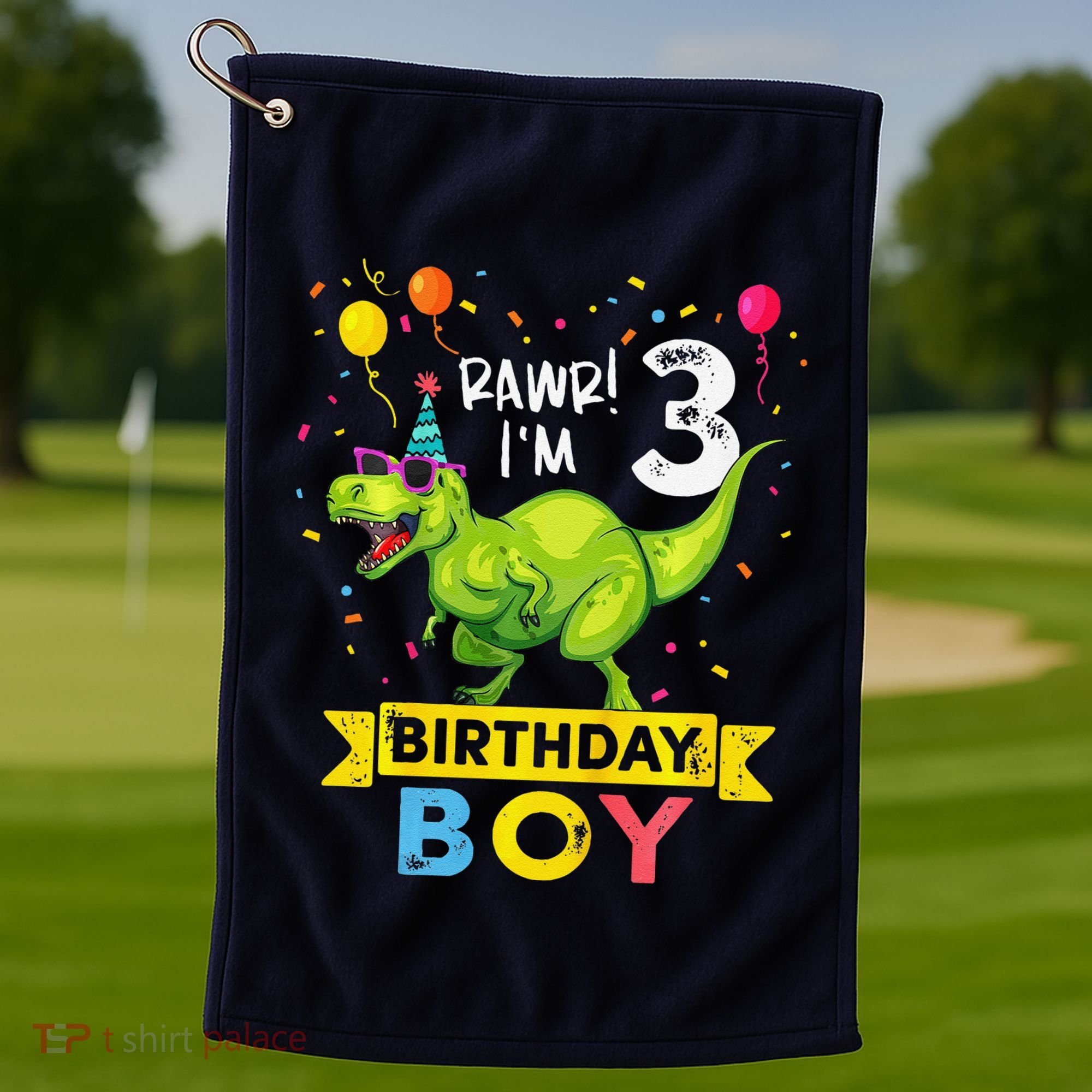 3 Year Old 3rd Birthday Boy T Rex Dinosaur Golf Towel