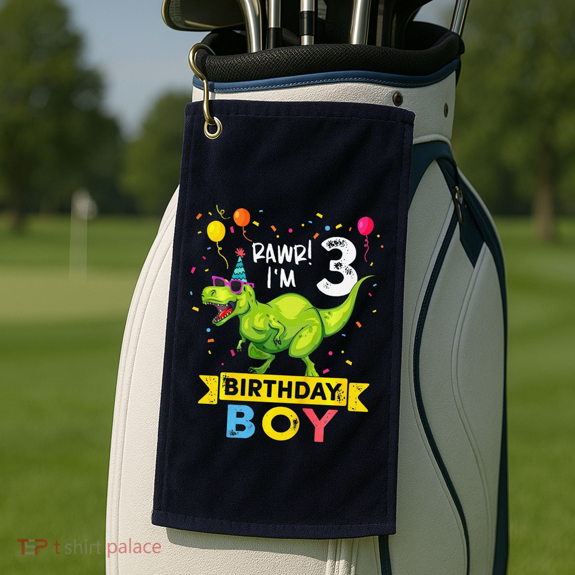 3 Year Old 3rd Birthday Boy T Rex Dinosaur Golf Towel