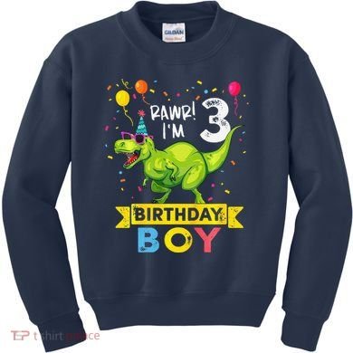 3 Year Old 3rd Birthday Boy T Rex Dinosaur Kids Sweatshirt