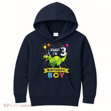 3 Year Old 3rd Birthday Boy T Rex Dinosaur Kids Hoodie