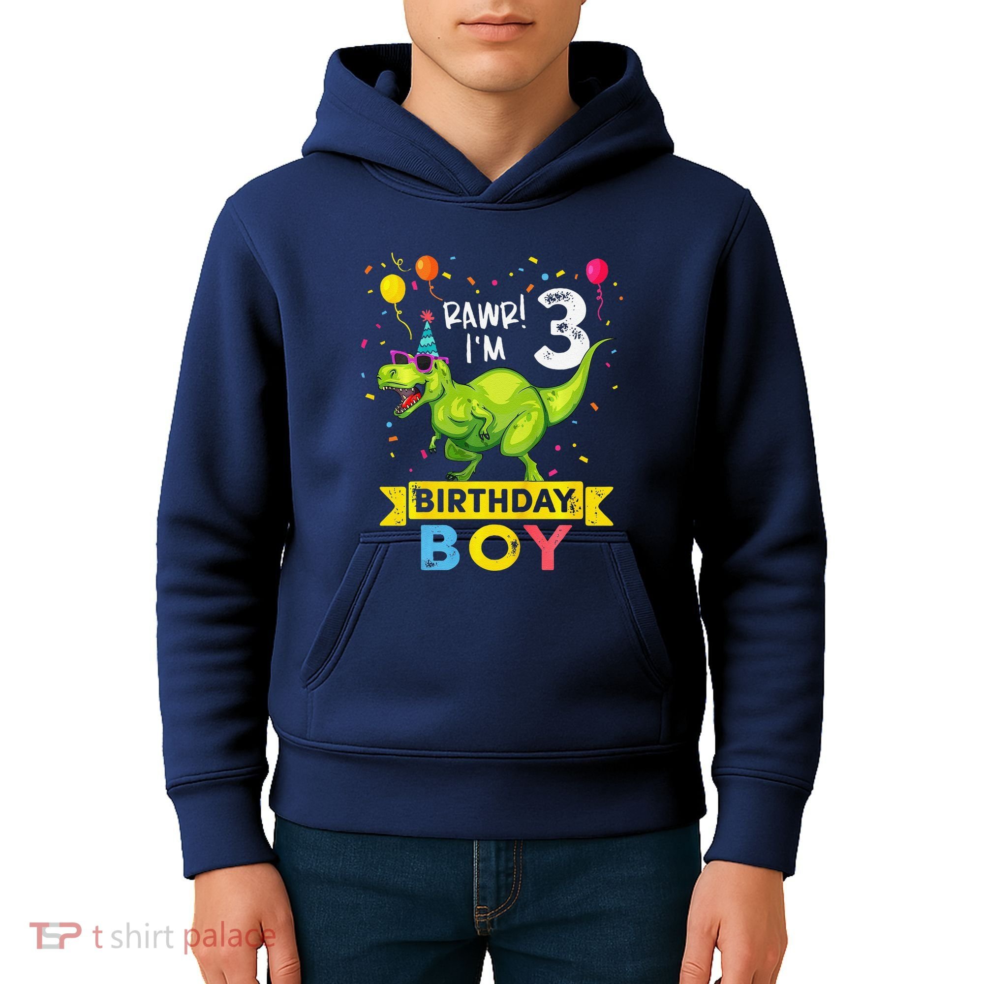 3 Year Old 3rd Birthday Boy T Rex Dinosaur Kids Hoodie