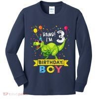 3 Year Old 3rd Birthday Boy T Rex Dinosaur Kids Long Sleeve Shirt thumb 0