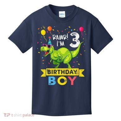 3 Year Old 3rd Birthday Boy T Rex Dinosaur Kids T-Shirt