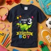 3 Year Old 3rd Birthday Boy T Rex Dinosaur Kids T-Shirt thumb 3