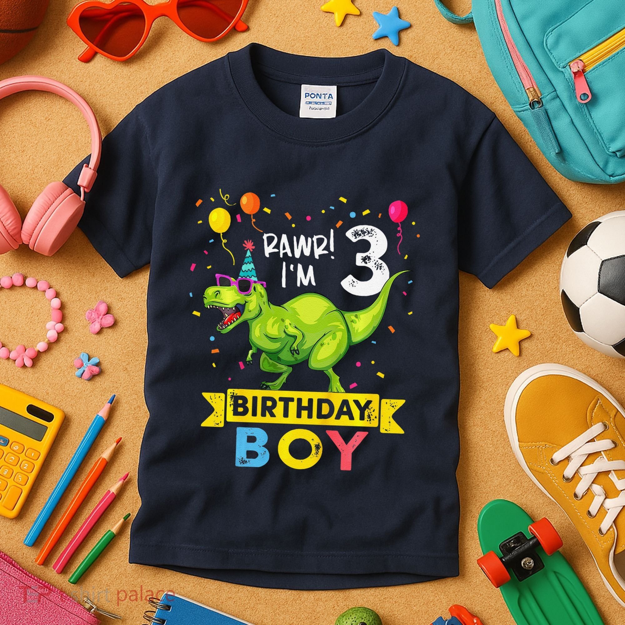 3 Year Old 3rd Birthday Boy T Rex Dinosaur Kids T-Shirt