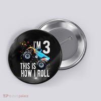 3 Year Old 3rd Birthday Boy Monster Truck Car Gift Button thumb 0