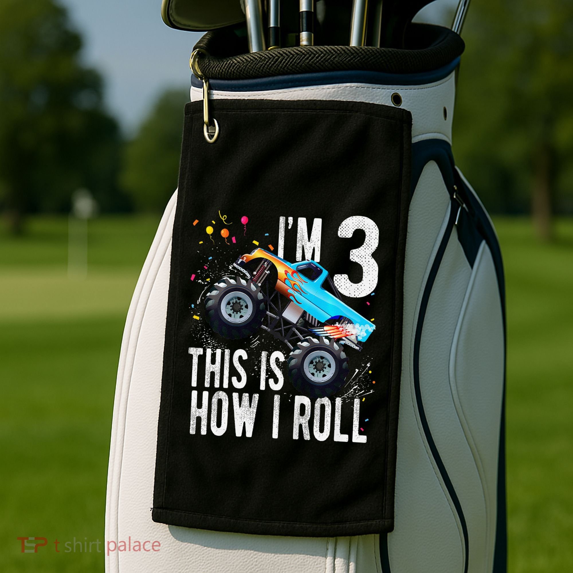 3 Year Old 3rd Birthday Boy Monster Truck Car Gift Golf Towel