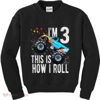 3 Year Old 3rd Birthday Boy Monster Truck Car Gift Kids Sweatshirt thumb 0