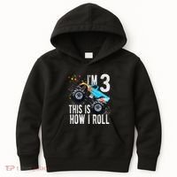 3 Year Old 3rd Birthday Boy Monster Truck Car Gift Kids Hoodie thumb 0