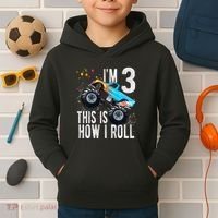 3 Year Old 3rd Birthday Boy Monster Truck Car Gift Kids Hoodie thumb 2