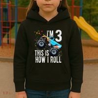 3 Year Old 3rd Birthday Boy Monster Truck Car Gift Kids Hoodie thumb 3